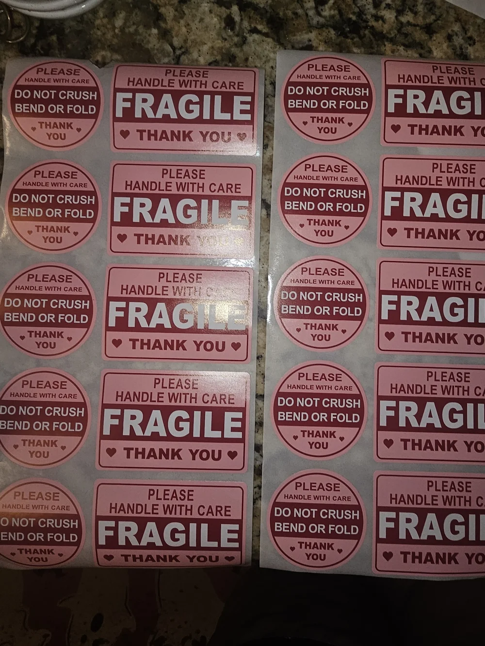 Fragile Stickers - Pink Handle With Care Shipping Labels (Sheet)